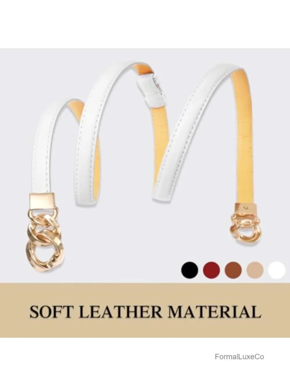 Women Skinny PU Leather Belt with Gold Buckle